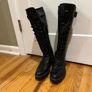 Frye tall black laced boots